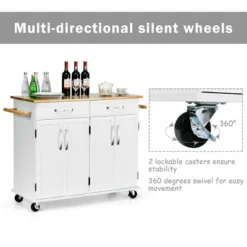 Costway Kitchen Trolley Island Utility Cart Wood Top Rolling Storage Cabinet Drawers White -Famous Furniture Store GUEST dcdc00ac 2acc 4386 b808 ae51717e22c6