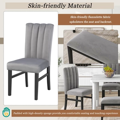 6 PCS Dining Table Set With Marble Veneer Table And 4 Flannelette Upholstered Dining Chairs & Bench-ModernLuxe 7 6 PCS Dining Table Set With Marble Veneer Table And 4 Flannelette Upholstered Dining Chairs & Bench-ModernLuxe - Image 5