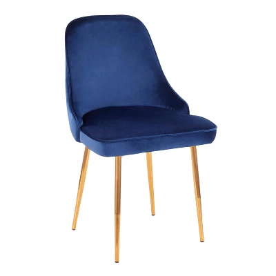 Set Of 2 Marcel Contemporary Dining Chair Gold/Blue Velvet - LumiSource 3 Set Of 2 Marcel Contemporary Dining Chair Gold/Blue Velvet - LumiSource