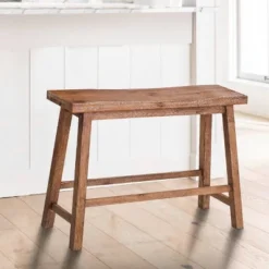 Saddle Seat Wooden Bench With Canted Frame Brown - Benzara -Famous Furniture Store GUEST dda96717 ae54 4f90 be7a ea07749455d6