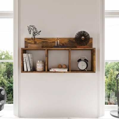 31.5" X 15.7" Rustic Floating Triple Cubby Shelf - Danya B. 4 31.5" X 15.7" Rustic Floating Triple Cubby Shelf - Danya B. - Image 2
