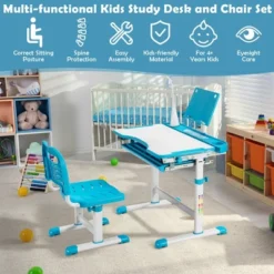 Costway Height Adjustable Kids Study Table And Chair Set W/Bookstand & Light Pink/Light Blue -Famous Furniture Store GUEST de07dada f91b 4fe1 a038 c832b9b58361