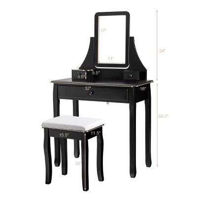 Costway Square Mirror Dressing Table Set Makeup Vanity For Bedroom, Living Room White/Black 3 Costway Square Mirror Dressing Table Set Makeup Vanity For Bedroom, Living Room White/Black