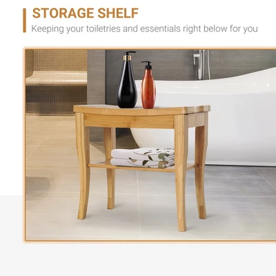 HOMCOM Long Bamboo Shower Bench Seat, 20" Wooden Spa Shower Stool With Underneath Storage Shelf Shoe Organizer 6 HOMCOM Long Bamboo Shower Bench Seat, 20" Wooden Spa Shower Stool With Underneath Storage Shelf Shoe Organizer - Image 4