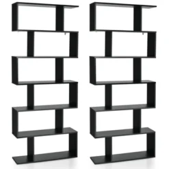 Tangkula 2 PCS 6-Tier S-Shaped Wooden Bookshelf Storage Bookcase Multifunctional Display Stand Shelf -Famous Furniture Store GUEST dfae7597 ee27 4b5e ac26 3fd1fc3f423b