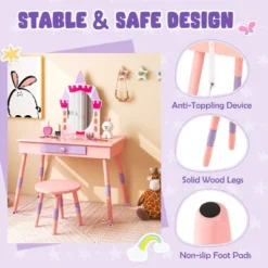 Costway Kids Vanity Set Princess Makeup Pretend Play Dressing Mirror Castle Girls Pink -Famous Furniture Store GUEST e0b8bc8b c9ac 4700 8ffb 802f4e83f312
