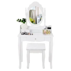 Costway White Vanity Wood Makeup Dressing Table Stool 3 Drawer 16 Costway White Vanity Wood Makeup Dressing Table Stool 3 Drawer -Famous Furniture Store GUEST e12324ff c7ba 4ea5 a925 035ee19d1e4e