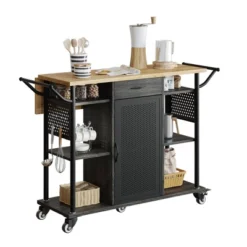 Bestier Rolling Kitchen Utility Cart With Collapsible Surface Extender, 6 Shelves, 1 Cabinet, 1 Drawer, Dual Side Handles, & Hanging Peg Holes -Famous Furniture Store GUEST e131cb5d 0fc6 42bd 8000 f01e5a9f79da