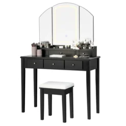 Costway Vanity Table Stool Set Large Tri-folding Lighted Mirror 6 Drawer Dresser WhiteBlack -Famous Furniture Store GUEST e152e502 6cb2 4b0c 98db 5368a2526622