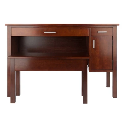 2pc Emmett Desk Set With Bench Walnut - Winsome 3 2pc Emmett Desk Set With Bench Walnut - Winsome