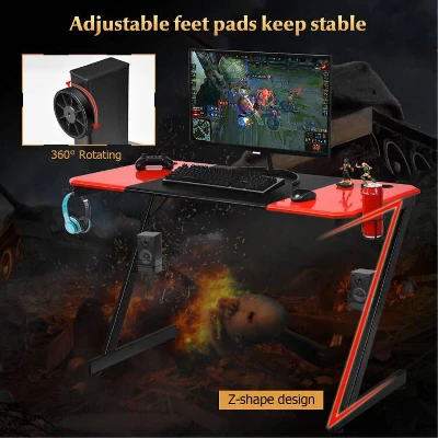 Costway Gaming Desk & Chair Set Z-Shaped Racing Style Desk With Massage Swivel Gaming Chair 4 Costway Gaming Desk & Chair Set Z-Shaped Racing Style Desk With Massage Swivel Gaming Chair - Image 2