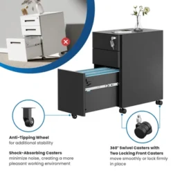 Mount-It! Mobile File Pedestal Cabinet With 3 Drawers & Lock | Slim Design Under Desk Storage & Organizer For Files, Folders & Office Supplies | Black -Famous Furniture Store GUEST e2787cc5 abc1 4cf3 89ef 10dd8c2795d4