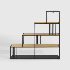 55.5" Modern 4 Shelf With Metal Bar Room Divider Bookcase Coastal Oak/Black - Saracina Home 13 55.5" Modern 4 Shelf With Metal Bar Room Divider Bookcase Coastal Oak/Black - Saracina Home -Famous Furniture Store GUEST e2b6c1ac 89cc 4599 81cf 4c065be0aa23