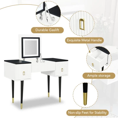 43.3" Modern Vanity Table Set With Flip-Up Mirror, LED Lights And Storage - ModernLuxe 8 43.3" Modern Vanity Table Set With Flip-Up Mirror, LED Lights And Storage - ModernLuxe - Image 6