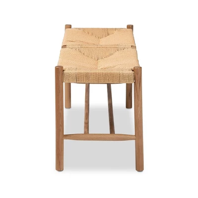 Saura Oak Wood Hemp Dining Bench Brown - Baxton Studio 6 Saura Oak Wood Hemp Dining Bench Brown - Baxton Studio - Image 4