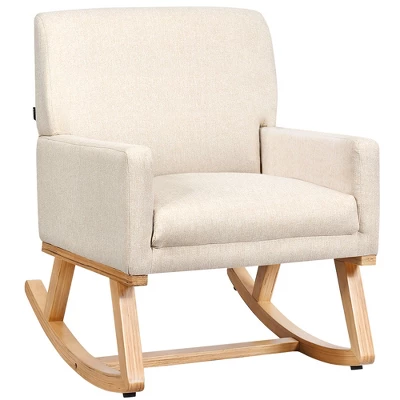 Costway Mid Century Fabric Rocking Chair Upholstered Accent Armchair Lounge Chair Beige/Gray 12 Costway Mid Century Fabric Rocking Chair Upholstered Accent Armchair Lounge Chair Beige/Gray - Image 10