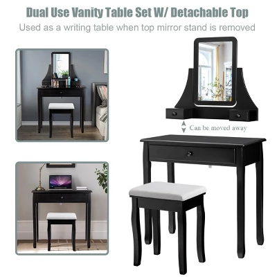 Costway Square Mirror Dressing Table Set Makeup Vanity For Bedroom, Living Room White/Black 8 Costway Square Mirror Dressing Table Set Makeup Vanity For Bedroom, Living Room White/Black - Image 6