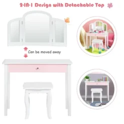 Costway Kids Vanity Set Princess Makeup Dressing Play Table Set W/Mirror White Pink -Famous Furniture Store GUEST e737b925 e9e2 414f b47f af4aa94c6f8c