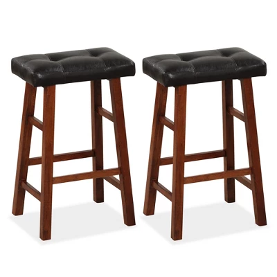 Costway Set Of 2 Upholstered Barstools 24''/29'' Backless Rubberwood Dining Chairs Black&Brown 12 Costway Set Of 2 Upholstered Barstools 24''/29'' Backless Rubberwood Dining Chairs Black&Brown - Image 10