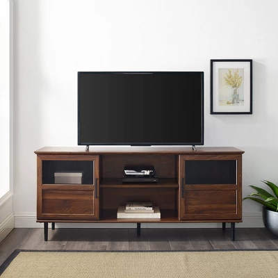 Modern Wood And Glass Door Console TV Stand For TVs Up To 65" - Saracina Home 4 Modern Wood And Glass Door Console TV Stand For TVs Up To 65" - Saracina Home - Image 2