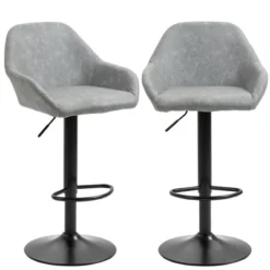 HOMCOM Adjustable Bar Stools Set Of 2, Swivel Barstools With Footrest And Back, PU Leather And Steel Round Base, For Kitchen Counter, Gray 9 HOMCOM Adjustable Bar Stools Set Of 2, Swivel Barstools With Footrest And Back, PU Leather And Steel Round Base, For Kitchen Counter, Gray -Famous Furniture Store GUEST e9cd50e3 41cf 44f1 9931 1dc943592dfb