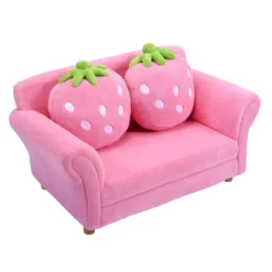 Costway Kids Sofa Strawberry Armrest Chair Lounge Couch W/2 Pillow Children Toddler Pink -Famous Furniture Store GUEST ea3119d5 6011 49a5 9e1f af8541959d47