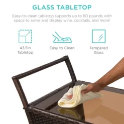 Best Choice Products Wicker Outdoor Rolling Bar Cart W/ Ice Bucket, Glass Countertop, Glass Holders, Storage - Brown -Famous Furniture Store GUEST ea4ae1ab d11f 4b05 9f61 d5a8dac1d218