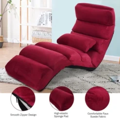 Costway Folding Lazy Sofa Chair Stylish Sofa Couch Bed Lounge Chair W/Pillow Burgundy -Famous Furniture Store GUEST eadf1a3d 918c 4c42 a83e 2ce85dc741d3