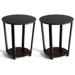 Tangkula 2 PCS 2-Tier Industrial Round End Table Metal Sofa Side Table With Storage Shelf -Famous Furniture Store GUEST eae11f5a 1325 4d96 b100 1e6234124904