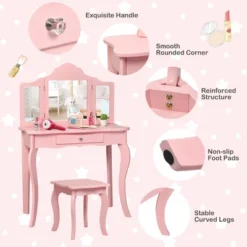 Costway Kids Vanity Table & Stool Princess Dressing Make Up Play Set For Girls Pink -Famous Furniture Store GUEST eb32362e 6382 4bfa 9882 50c596e35e37