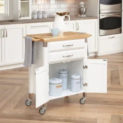 Small Dolly Madison Kitchen Cart With Natural Top Off White - Homestyles