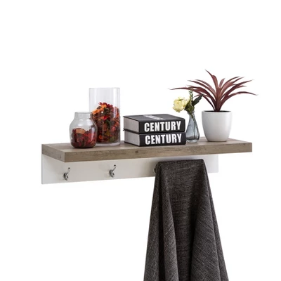 31.5" X 6.3" Wall Shelf With Four Hooks Gray/White - Danya B. 3 31.5" X 6.3" Wall Shelf With Four Hooks Gray/White - Danya B.