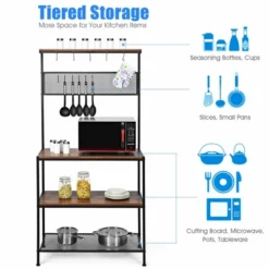 Costway 4-Tier Kitchen Bakers Rack Microwave Oven Stand Industrial W/Hooks & Mesh Panel -Famous Furniture Store GUEST ed35ca41 3dd7 4da4 820f 61ae2b2c1870