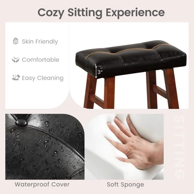 Costway Set Of 2 Upholstered Barstools 24''/29'' Backless Rubberwood Dining Chairs Black&Brown 7 Costway Set Of 2 Upholstered Barstools 24''/29'' Backless Rubberwood Dining Chairs Black&Brown - Image 5