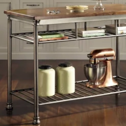 Orleans Kitchen Island Stainless Steel Base With Wood Top Brown - Homestyles -Famous Furniture Store GUEST edf65c65 792a 410f b2c5 a2f8a711ca96