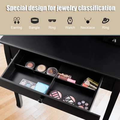 Costway Square Mirror Dressing Table Set Makeup Vanity For Bedroom, Living Room White/Black 7 Costway Square Mirror Dressing Table Set Makeup Vanity For Bedroom, Living Room White/Black - Image 5