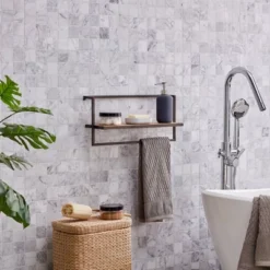 17" X 7.9" Floating Industrial Wood Wall Shelf With Metal Towel Bar Black - Danya B. -Famous Furniture Store GUEST ee8c7971 3faf 4aaa a74e 73056ae42fb2