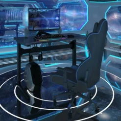 Costway Gaming Computer Desk Carbon Fiber Surface W/Mousepad Cup Holder Headphone Hook