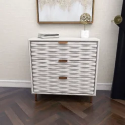 Contemporary Carved Woven Pattern 3 Drawer Wood Cabinet White - Olivia & May 31 Contemporary Carved Woven Pattern 3 Drawer Wood Cabinet White - Olivia & May -Famous Furniture Store GUEST f1684dbc e601 44db 9688 1a38adbab1ef