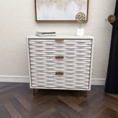 Contemporary Carved Woven Pattern 3 Drawer Wood Cabinet White - Olivia & May 12 Contemporary Carved Woven Pattern 3 Drawer Wood Cabinet White - Olivia & May - Image 10
