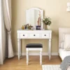 Costway Vanity Table Set Makeup Desk Cushioned Stool 3 Drawer Large Mirror White/Walnut 2 Costway Vanity Table Set Makeup Desk Cushioned Stool 3 Drawer Large Mirror White/Walnut -Famous Furniture Store GUEST f1c3f263 560b 4b75 8b5a a6da0b4285eb