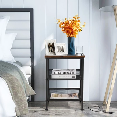 Costway 3-Tier Industrial End Side Table Nightstand W/2 Adjustable Shelves Rustic Brown 5 Costway 3-Tier Industrial End Side Table Nightstand W/2 Adjustable Shelves Rustic Brown - Image 3