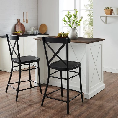 Clifton Kitchen Island With Camille Stools Distressed White/Black - Crosley 5 Clifton Kitchen Island With Camille Stools Distressed White/Black - Crosley - Image 3
