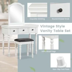Costway Vanity Table Set Makeup Desk Cushioned Stool 3 Drawer Large Mirror White/Walnut -Famous Furniture Store GUEST f28cea69 339f 4ed5 a07a 2edef11eb614