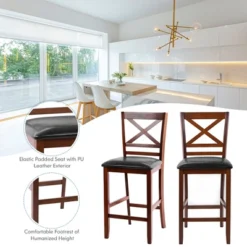 Costway Set Of 4 Bar Stools 25'' Counter Height Chairs W/ PU Leather Seat Walnut -Famous Furniture Store GUEST f3602120 52f1 48a1 a6b6 5ad31a55566c