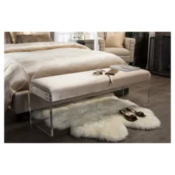 Hildon Modern And Contemporary Microsuede Fabric Upholstered Lux Bench With Paneled Acrylic Legs - Buff Beige - Baxton Studio -Famous Furniture Store GUEST f524be48 7cc6 4d32 9b84 61d6b1df5044