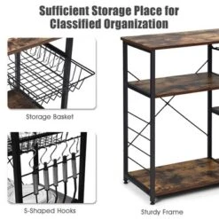 Costway Industrial Kitchen Baker's Rack Microwave Stand Utility Storage Shelf W/ 6 Hooks Steel Black -Famous Furniture Store GUEST f524f6a1 8ccd 4230 a1ce d001015ca25e