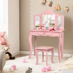 Costway Kids Vanity Table & Stool Princess Dressing Make Up Play Set For Girls Pink -Famous Furniture Store GUEST f5484c8d 042b 40a9 b280 33260c1fa979