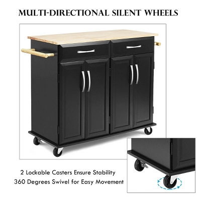 Costway Rolling Kitchen Trolley Island Black Cart Wood Top Storage Cabinet Utility W/ Drawers 6 Costway Rolling Kitchen Trolley Island Black Cart Wood Top Storage Cabinet Utility W/ Drawers - Image 4
