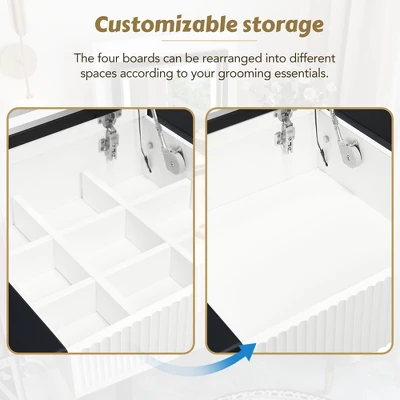 43.3" Modern Vanity Table Set With Flip-Up Mirror, LED Lights And Storage - ModernLuxe 9 43.3" Modern Vanity Table Set With Flip-Up Mirror, LED Lights And Storage - ModernLuxe - Image 7